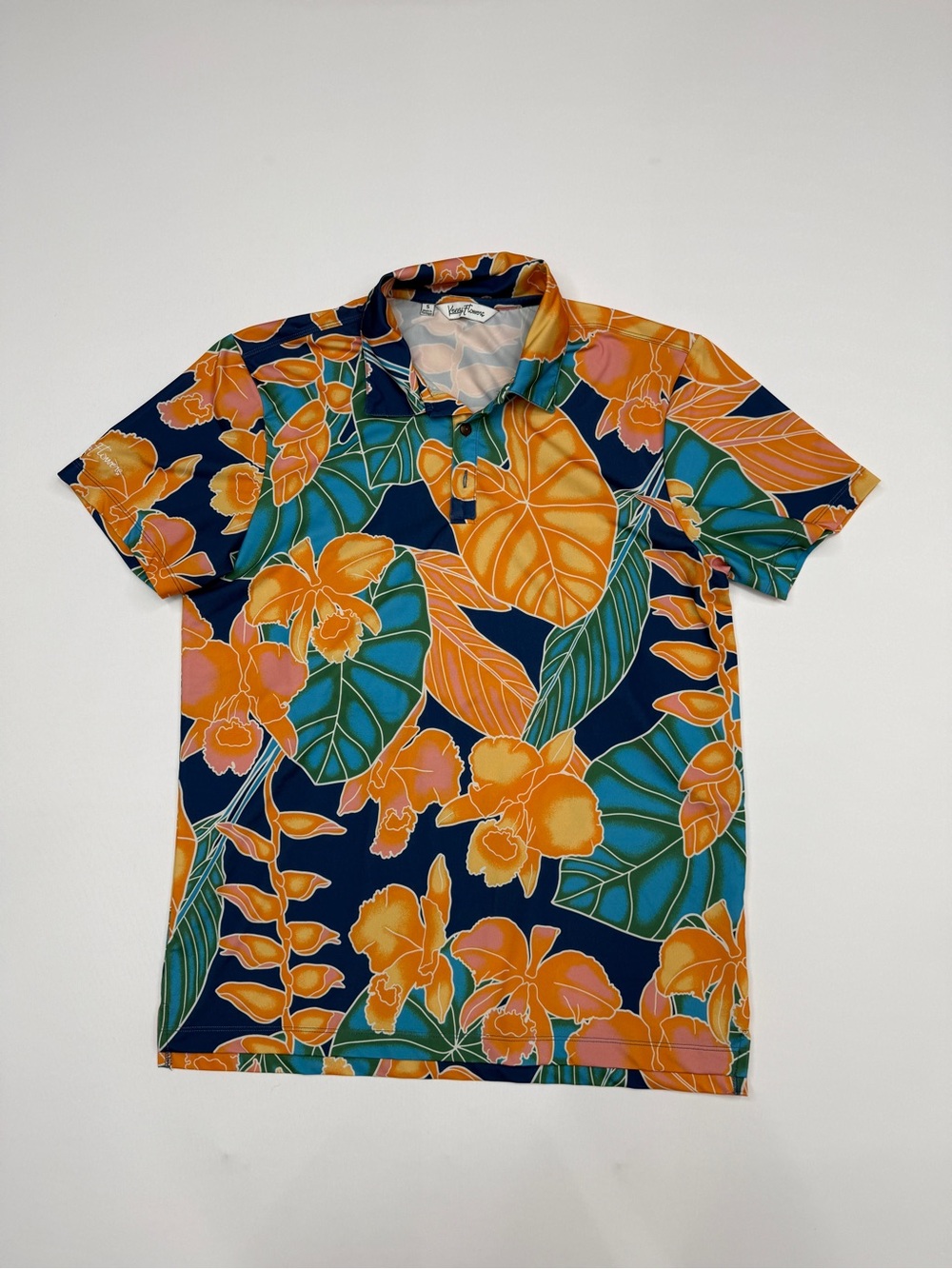 Kenny Flowers The Maui Navy Floral Men's Performance Golf Polo Shirt Size Small